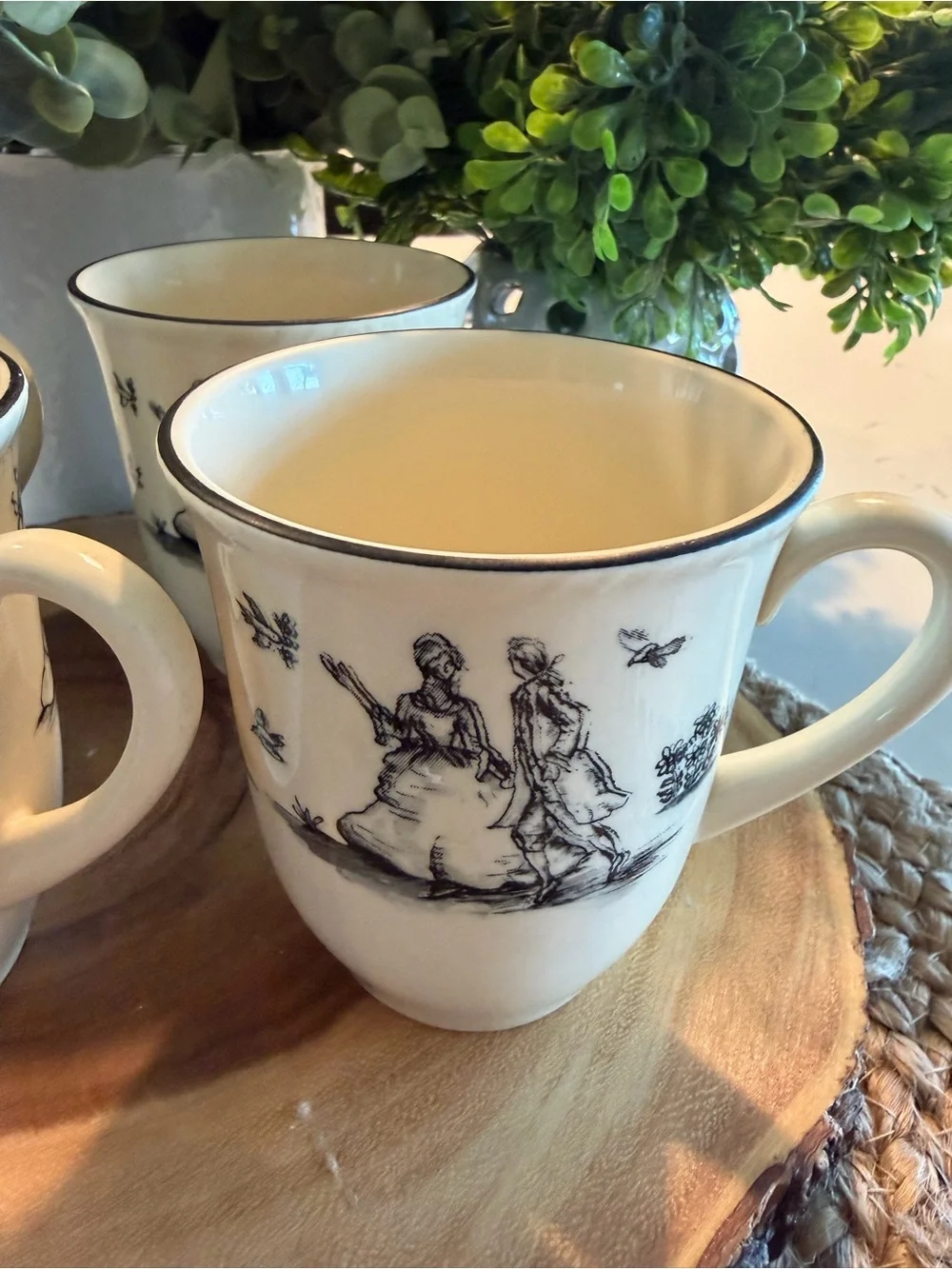 Vintage Wood & Sons Classic Black & White Toile Porcelain Mugs - Set of 4